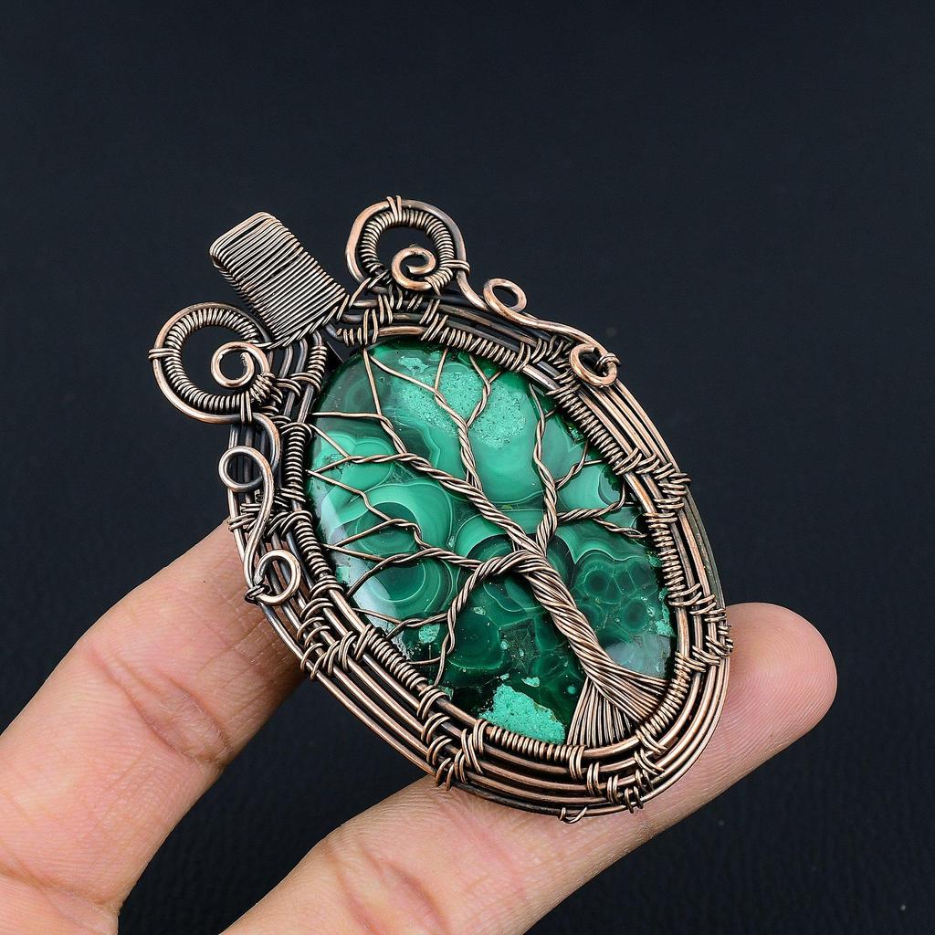 Tree Of Life Malachite Pendant, 999 Copper Wire Wrapped Pendant Jewelry. Gift For Women Handmade Pendant Gemstone Jewelry