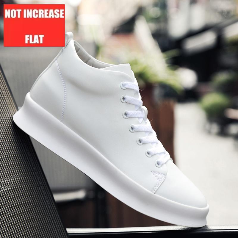 Halbhohe Freizeitsneaker Echtes Leder Höhenvergrößernde Plateauschuhe für Herren 6cm 8cm Unsichtbare Erhöhung Größer Machende Lifting-Flats