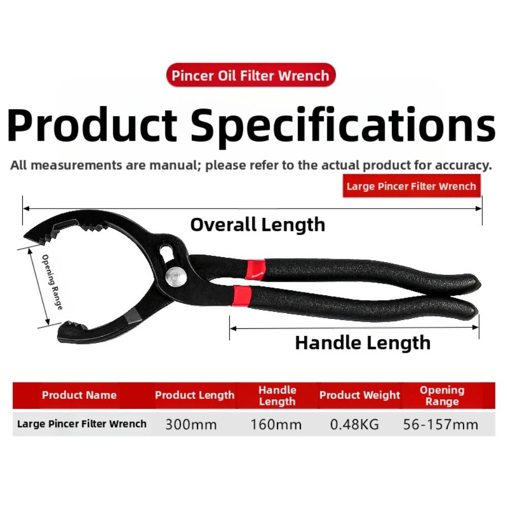 Adjustable Oil Filter Pliers with Non Slip Handle and Reinforced Rivet for Long Lasting Use and High Torque Performance