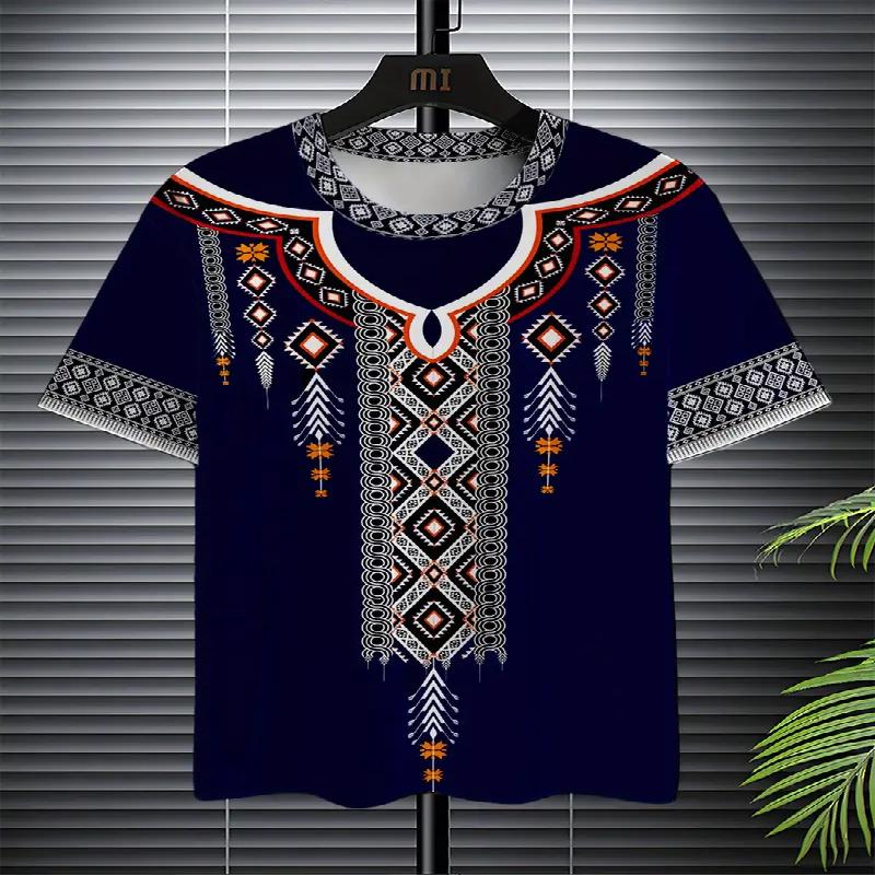 

Мужская летняя повседневная футболка с яркими геометрическими узорами, круглым удобным воротником, короткими рукавами, подходящая для повседневных дел и прогулок на свежем воздухе XXL