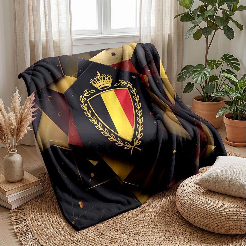 Belgium Football Printed Flannel Blanket Skin Friendly Warm Decorative Throw for Indoor Couch Bed Daily Use
