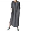 Cotton Linen Loose Fit Casual Dress With Pockets For Office Wear 2024 Autumn
