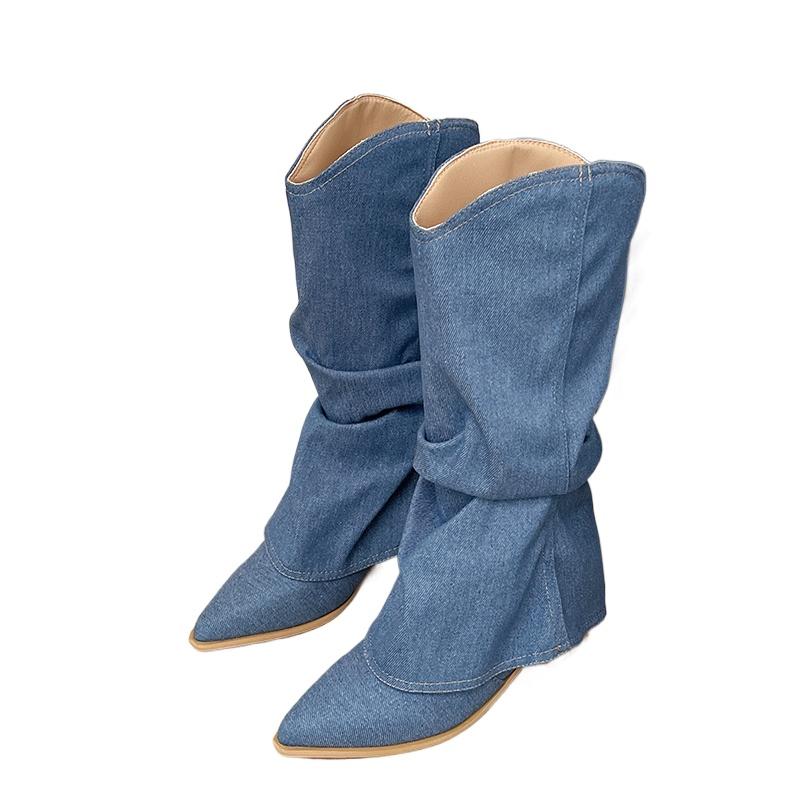 Fashion Wind Pointed Folded Pile Boots 2025 Winter New Stiletto Fashion Boots But The Knee Is Thin High Heels Universal for All Seasons