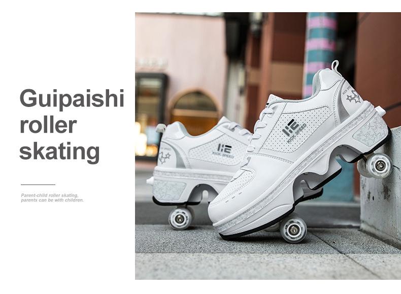 Roller Shoes with Wheels: Parent-Child Transformable Skating Shoes for Men, Women, and Children with Inline Skating and Night Glow Features.