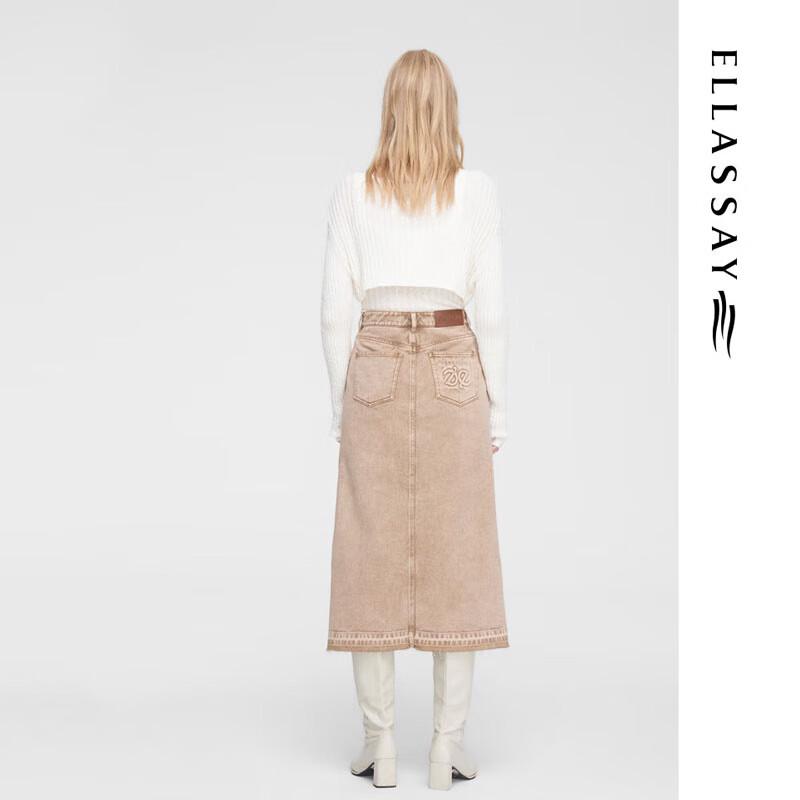 ELLASSAY Women's High-Waist Slit Mid-Length Denim Skirt