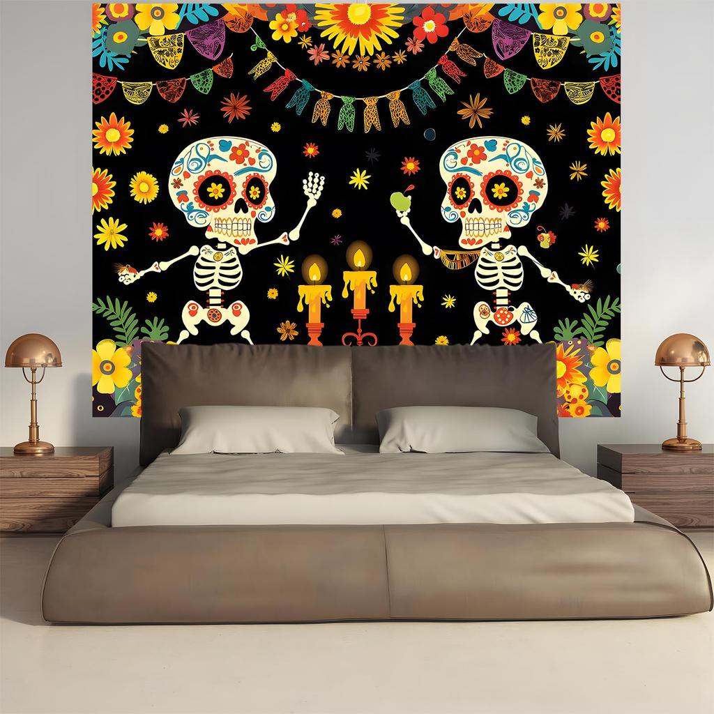Day of the Dead sugar-coated haws and Skull Background Cloth - Universal polyester banner, suitable for Halloween and birthdays