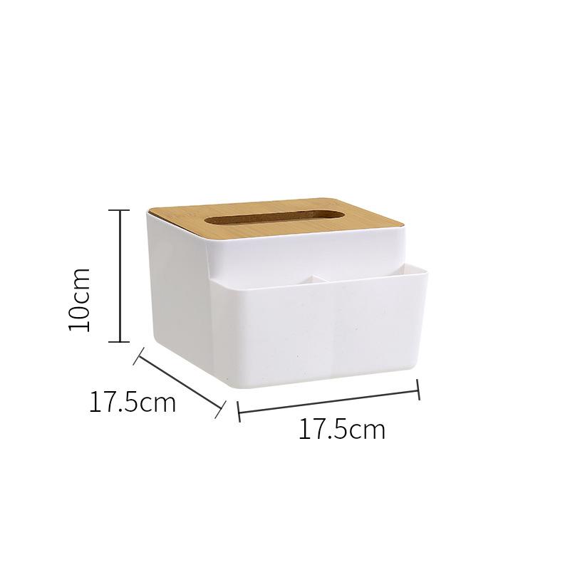 Wood Grain Tissue Box with Remote Control Holder and Pen Compartment for Coffee Table or Living Room Use