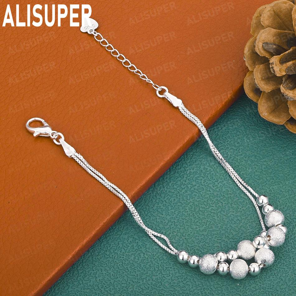 Exquisite 925 Sterling Silver Beaded Bracelet - Fashionable Gift Jewelry