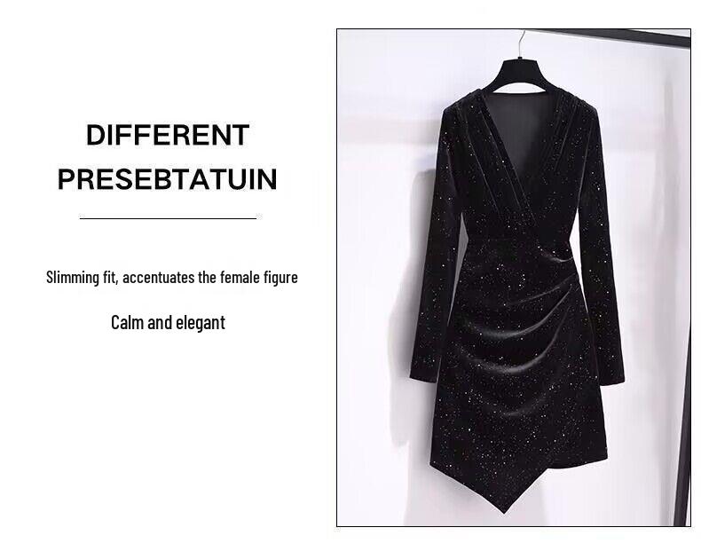 Golden Velvet Slim Fit Little Black Dress - Elegant Petite Short Skirt (2025)