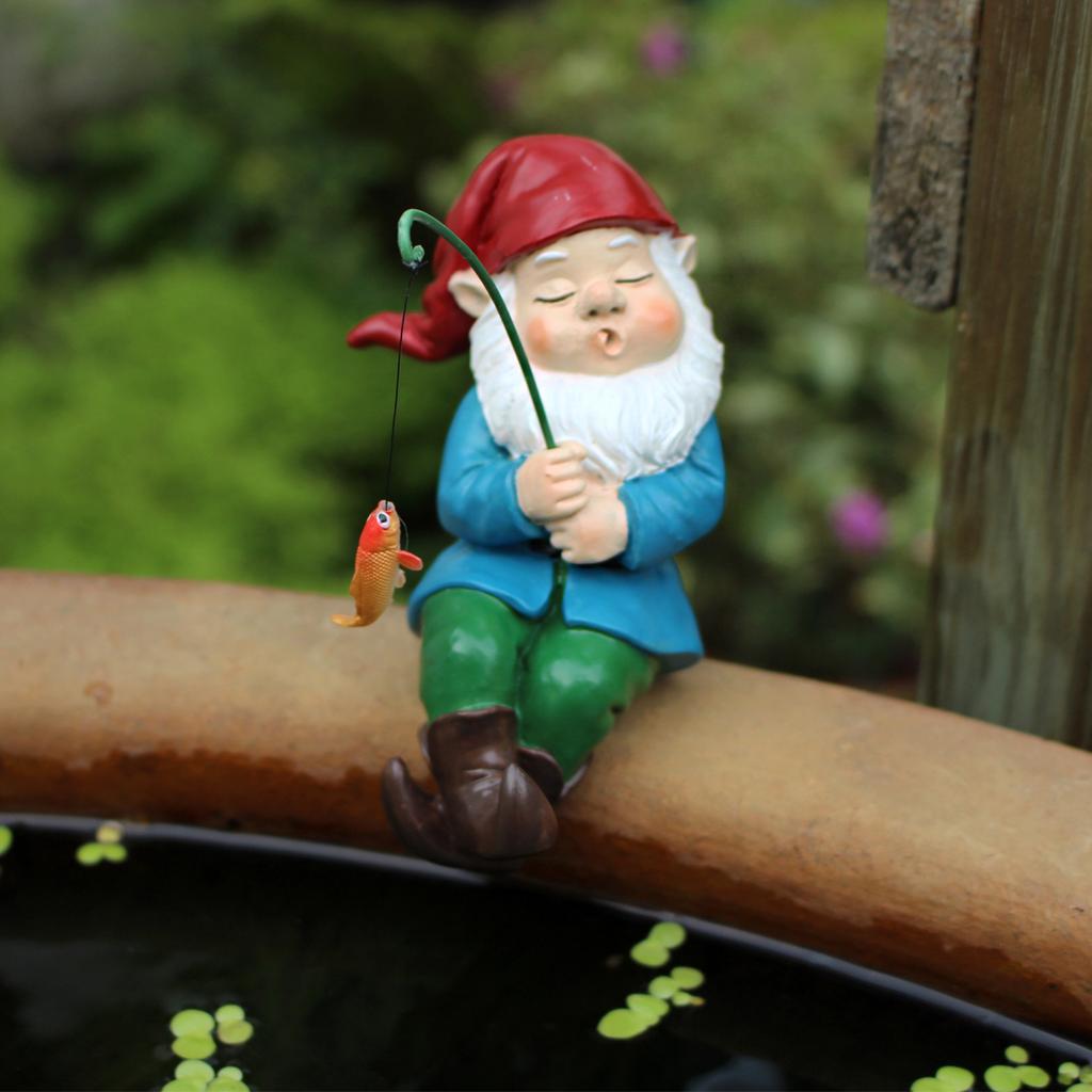 1 Sleeping Fishing Dwarf Resin Handicraft, Realistic Fish, Courtyard Garden Bonsai Statue, Water Feature Decorative Ornament, Ca
