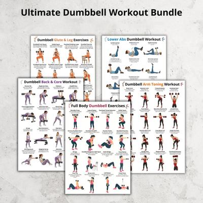 5Pcs Dumbbell Workout Poster, Home Exercise Chart for Arm Leg Hip Core, Full Body Training Guide Wall Art