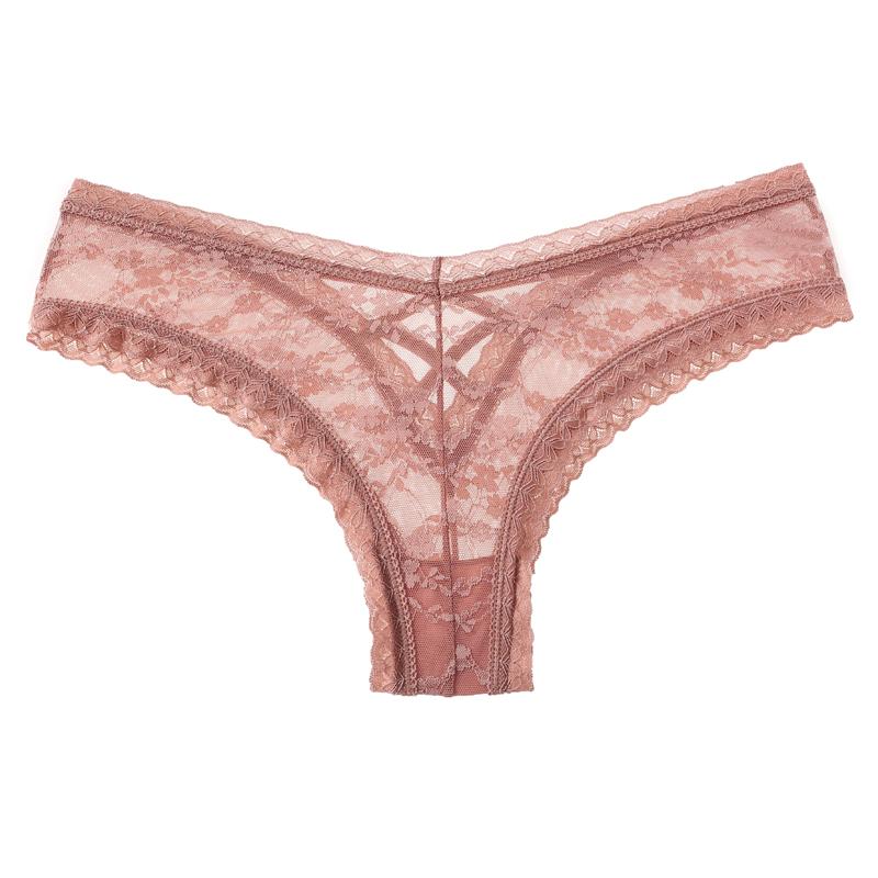 Sexy Panties Women Lace Embroidery Underwear Low-Waist G String Hollow Out Cross Belt Thong Comfortable Female Lingerie