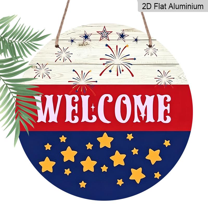 2D Flat Aluminum Independence Day Style Welcome Sign Wall Decoration, Available In Various Sizes, Firework Pattern. Suitable for Living Rooms