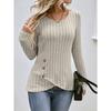 Women's Long-sleeved V-neck Top for Women's Buttons Asymmetric Knitted Base Shirt T-shirt for Women
