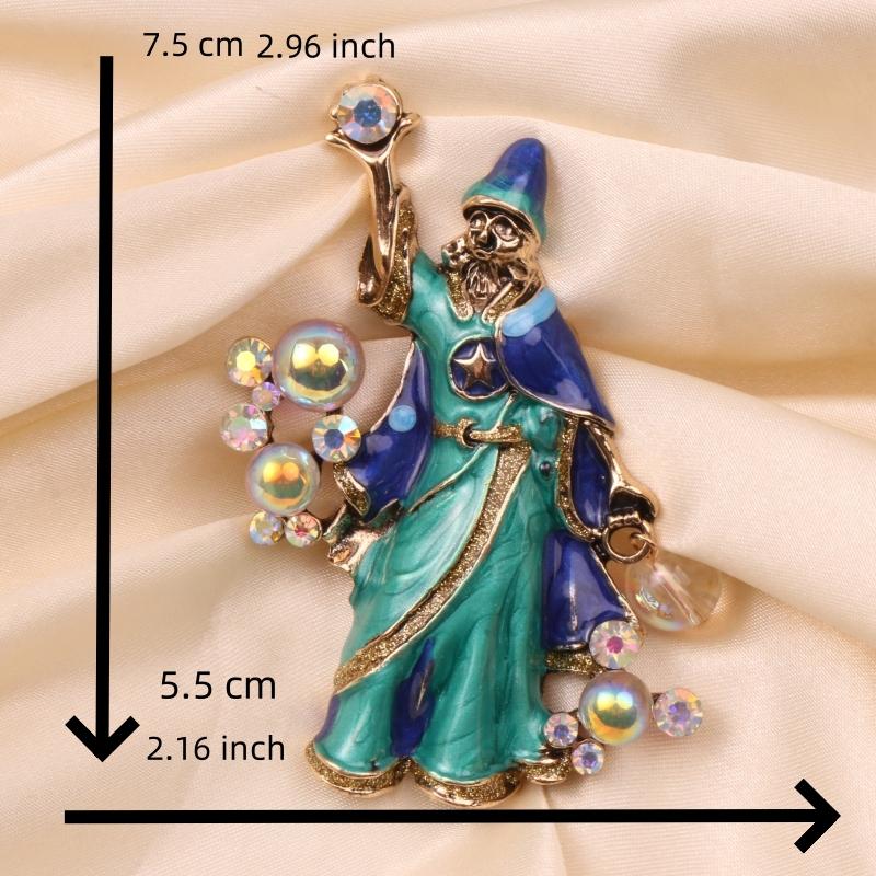 Vintage Women Men Fashion Sorcerer Enamel Crystal Pin Brooch Retro Classic Lady Palace Style Lady Drip Oil Badges Corsages