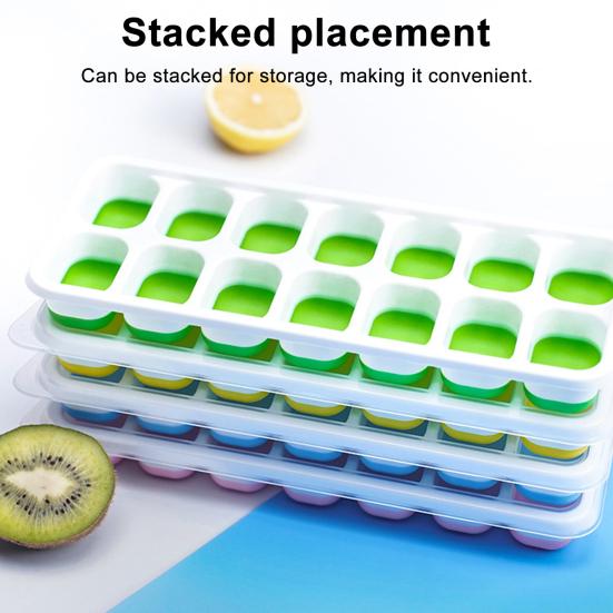 Ice Cube Tray with Well-Sealed Lid 14-Cavity Stackable Silicone Ice Mold Easy Release