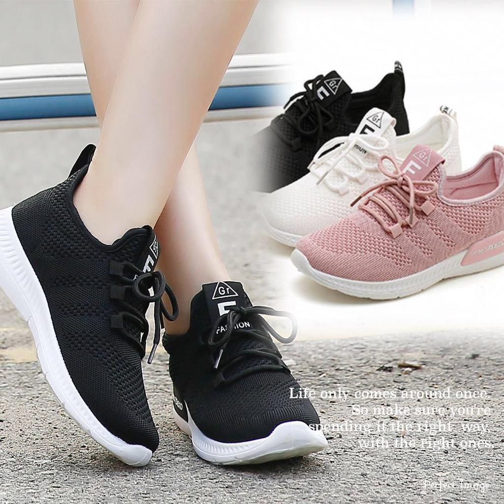 2026 Spring/Summer Women's Knit Casual Solid Color Lightweight Lace-up Flat Shoes - Trendy and Fashionable Sports Style