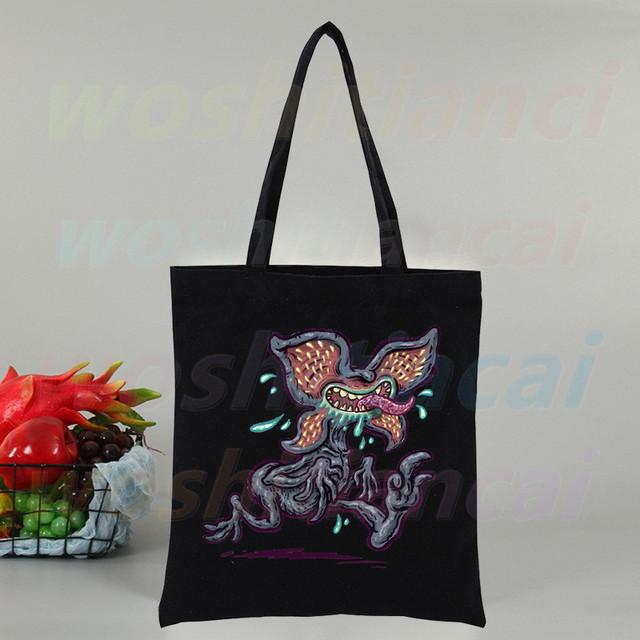 

Warning Be Ware Of Demodog Black Women Package Elegant Canvas Bag Handbags Shoulder Bags Casual Shopping Girls Handbag 24*26cm