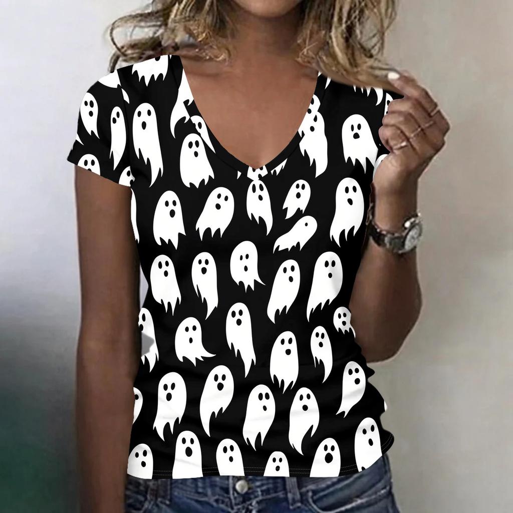 Women's V-Neck Halloween Print Blouse Lightweight Spring Summer Top