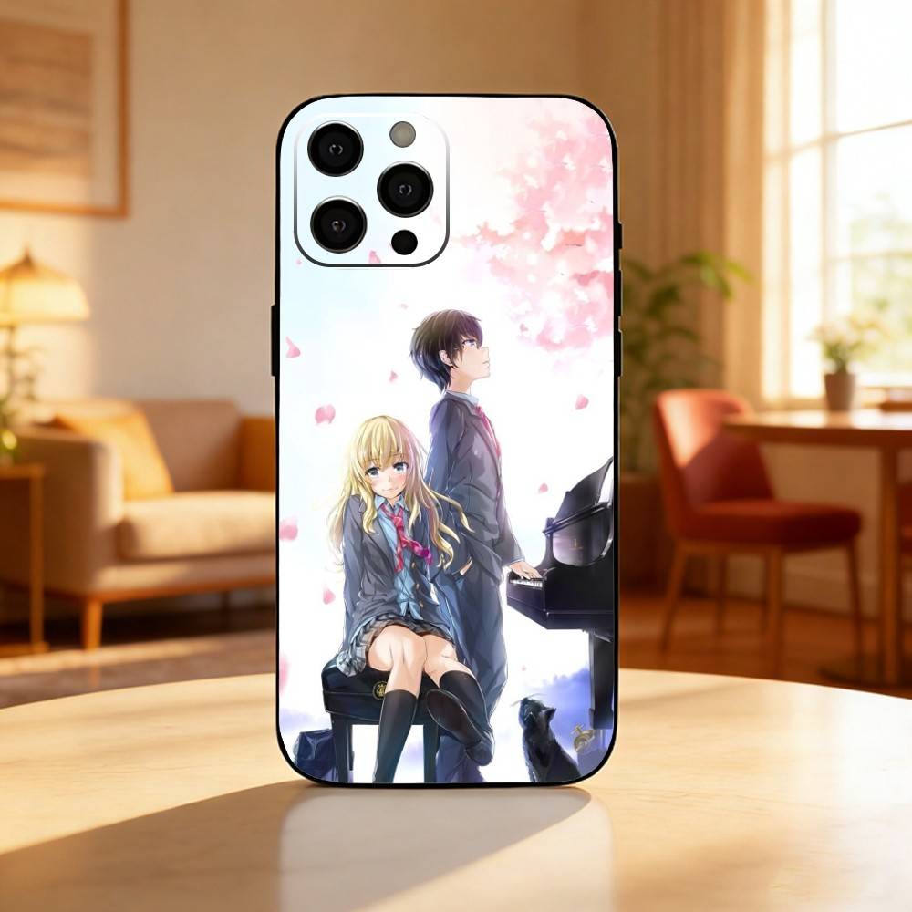 Amine Your Lie In A-Aprils Phone Case For iPhone17,16,15,14,13,12 Plus,Max Soft Silicone Black Cover