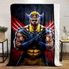 Crossed claws, muscular figure in yellow and blue suit with red X symbol. for all seasons blanket lunch break throw gift