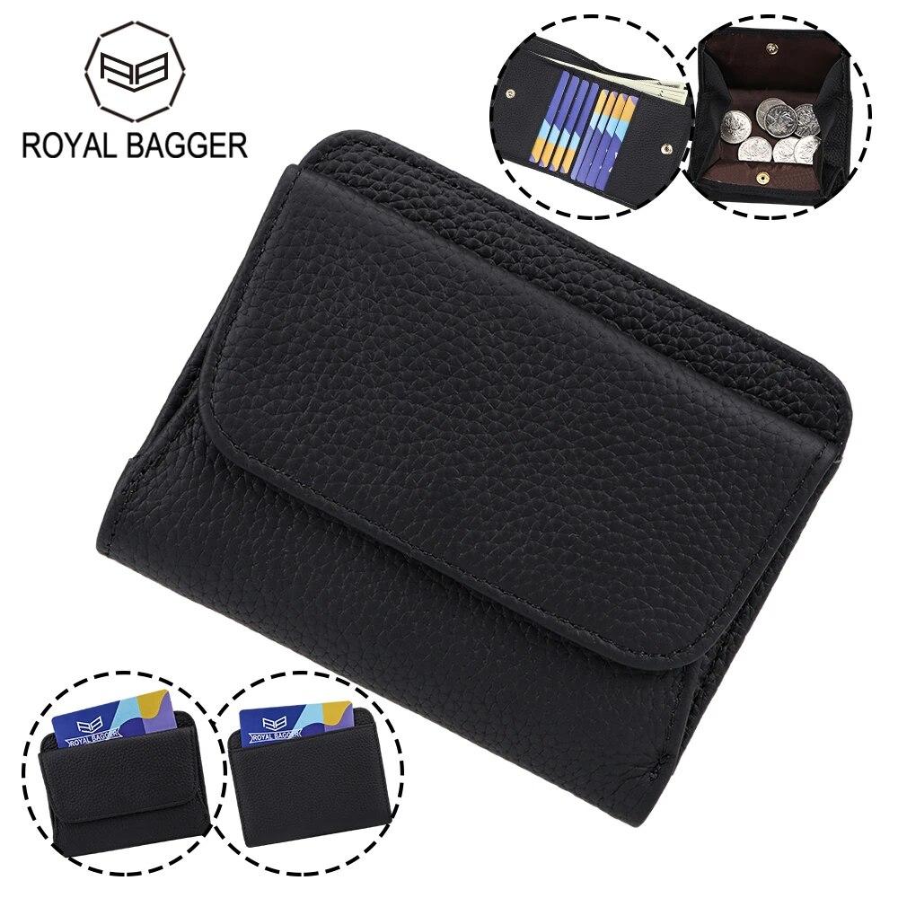 

Короткие кошельки Royal Bagger для женщин из натуральной коровьей кожи, портативный кошелек для монет в японском стиле, двойной кошелек с держателем для карт 1485 чёрный