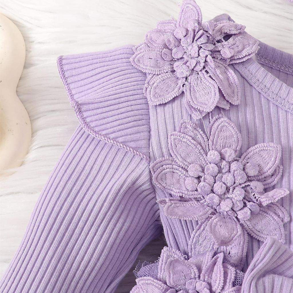 3D Flower Summer Baby Girls Romper Princess Mesh Newborn Clothes Lace Patchwork Ruffle Bodysuit Dress Headband Kids Clothing