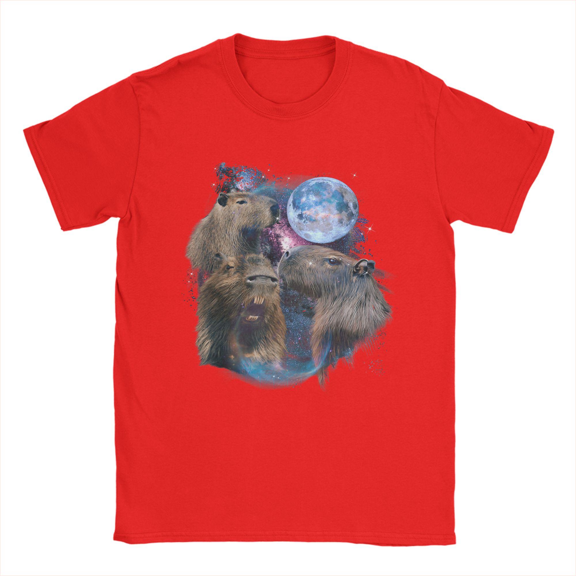 

3 Moon Capybara Funny Capibara Rodent Animal Lover Cotton TShirt For Unisexs Summer T Shirts O Neck Tee Shirt Clothing S