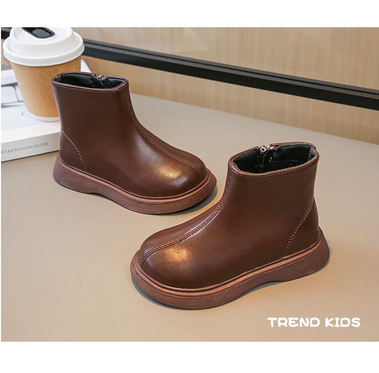 Children Boots Simple Girls Ankle Boot Black Kids Short Leather Boots Side Zipper Thick Bottom Autumn Winter