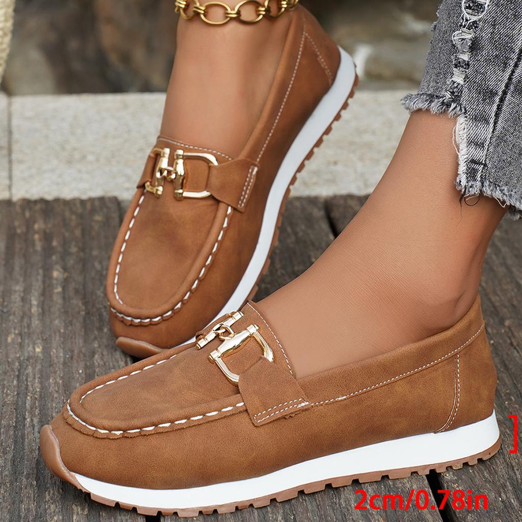 Large size casual women's shoes breathable single shoes new metal buckle soft surface soft sole light fashion women