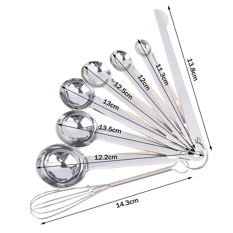 4/6/8Pcs Set Stainless Steel Measuring Spoon Cup With Scale Measuring Ruler Egg Beater Spoon Outdoor Tableware
