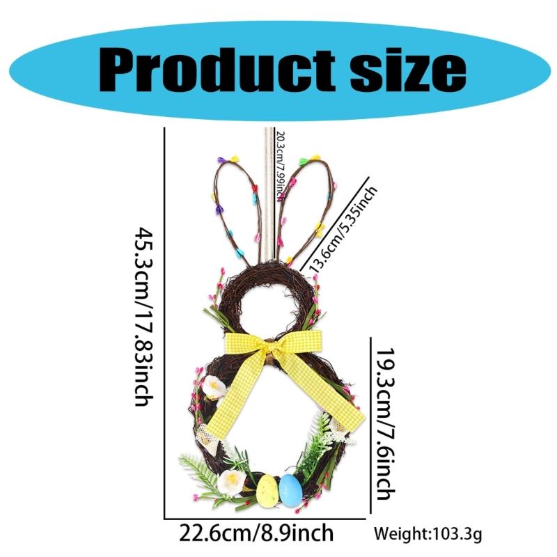 Flower Wreath Bunnies Easters Door Sign Artificial Flower Wreath Easters Decors for Farmhouse Front Door Porch Wall Decors