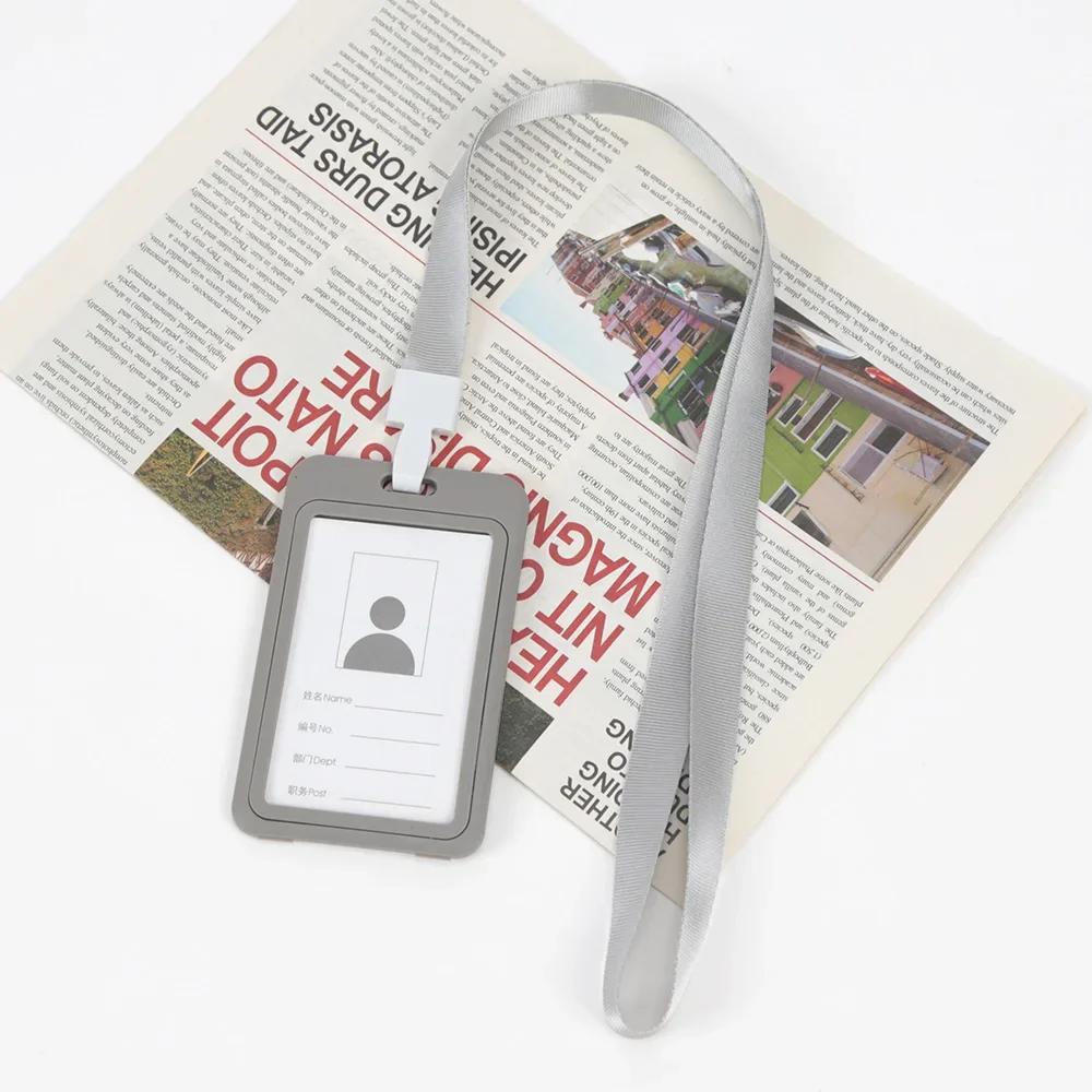 Unisex Work Color ID Card Holder Lanyard Badge Holders Identification Sleeve Dual Clear Business Exhibit School Strap Neck Hang