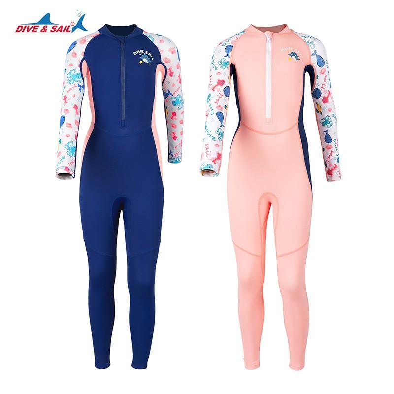 Kids Girls UV Protection Rash Guard Swimsuit Long Sleeve One-Piece Dive Suit Swimming Snorkeling Water Sports