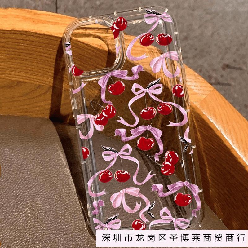 Bow cherry is suitable for Apple 16 Pro mobile phone case iPhone15 airbag 14 transparent 12promax anti-drop x