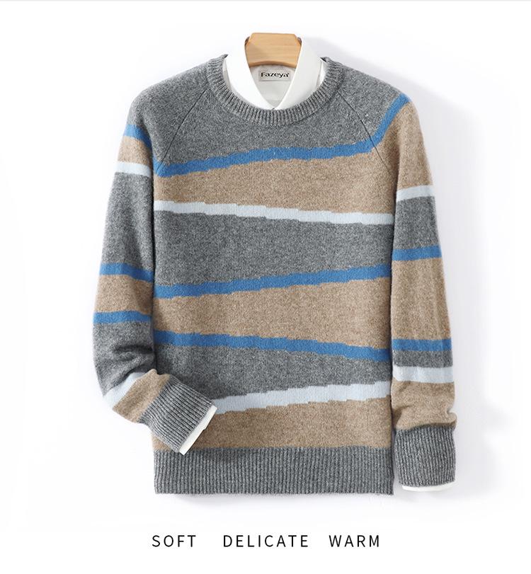 Herren Pullover mit Farbblockmuster, Wolle, Herbst/Winter 2025 - Rundhals, Lockerer Sitz, Gestricktes Basis-Oberteil.