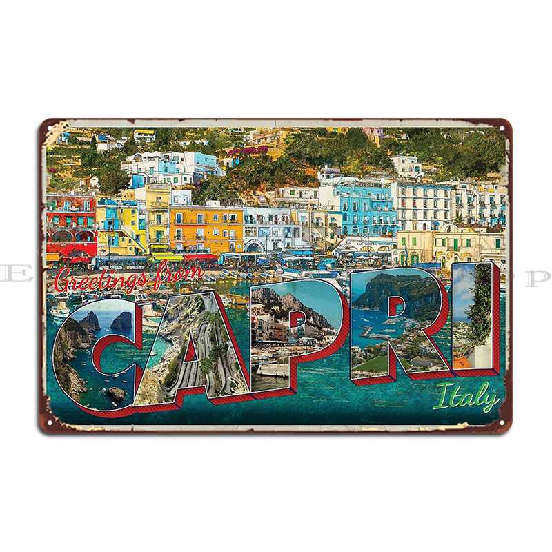 

Greetings From Capri In Italy Vintage Style Retro Souvenir Metal Plaque Poster Plaques Decoration Create Tin Sign Poster 20x30cm（7.8x11.8inch）