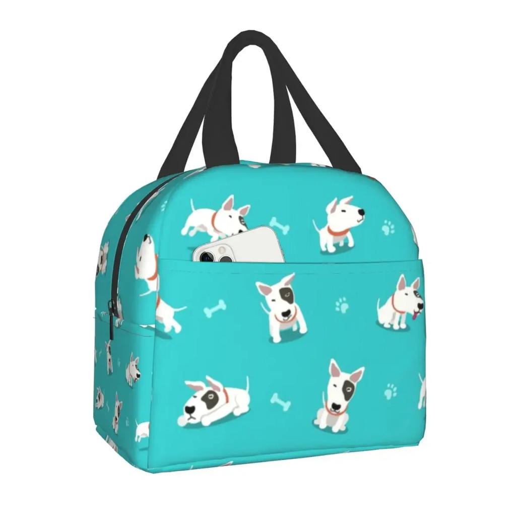 Bull Terrier With Flowers Lunch Box for Women Kids Multifunction Pet Dog Cooler Thermal Food Insulated Lunch Bag Office Work