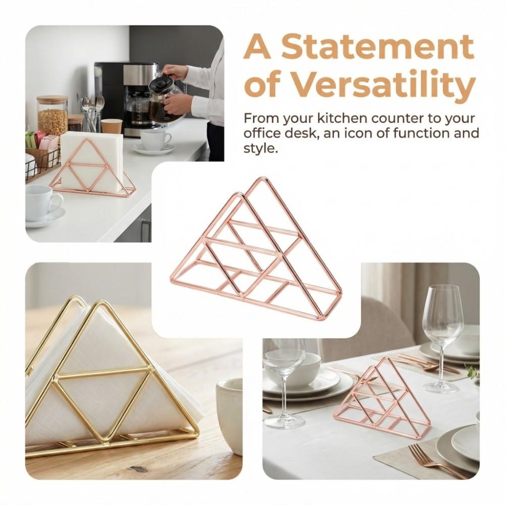 Rose Gold/Gold Napkin Holder Triangle Decorative Metal Paper Napkin Holder Elegant Metal Wrought Iron Iron Napkin Holder
