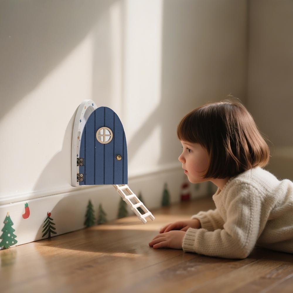 Colorful Mini Tooth Fairy Door Wooden Painted Mouse Magic Gate Dollhouse Garden with Staircase Teeth Box Keepsake Gift for Kids