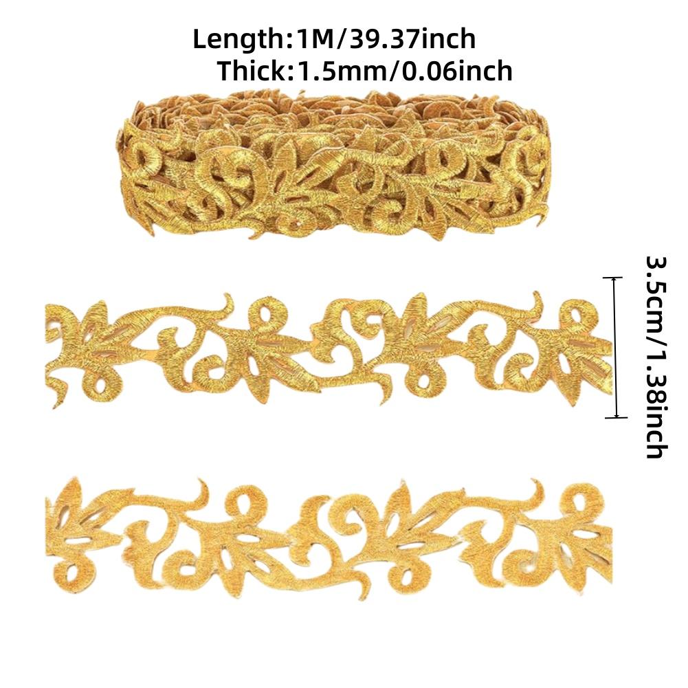 1M Hot Melt Adhesive Metallic Lace Ribbon Crafts DIY Embroidery Lace Trim Iron on Flower 7.6cm Sewing Wedding Dresses Home Decor