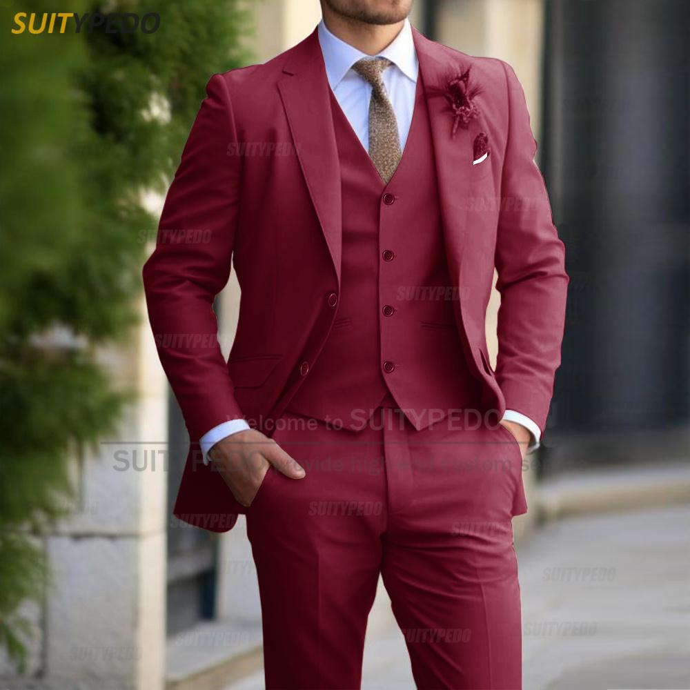 Formelle Bankett Business Anzugsets für Herren Hochzeitsfeier Bräutigame Elegante Outfits Mode Abschlussball Slim Fit Blazer Weste Hose 3-teilig