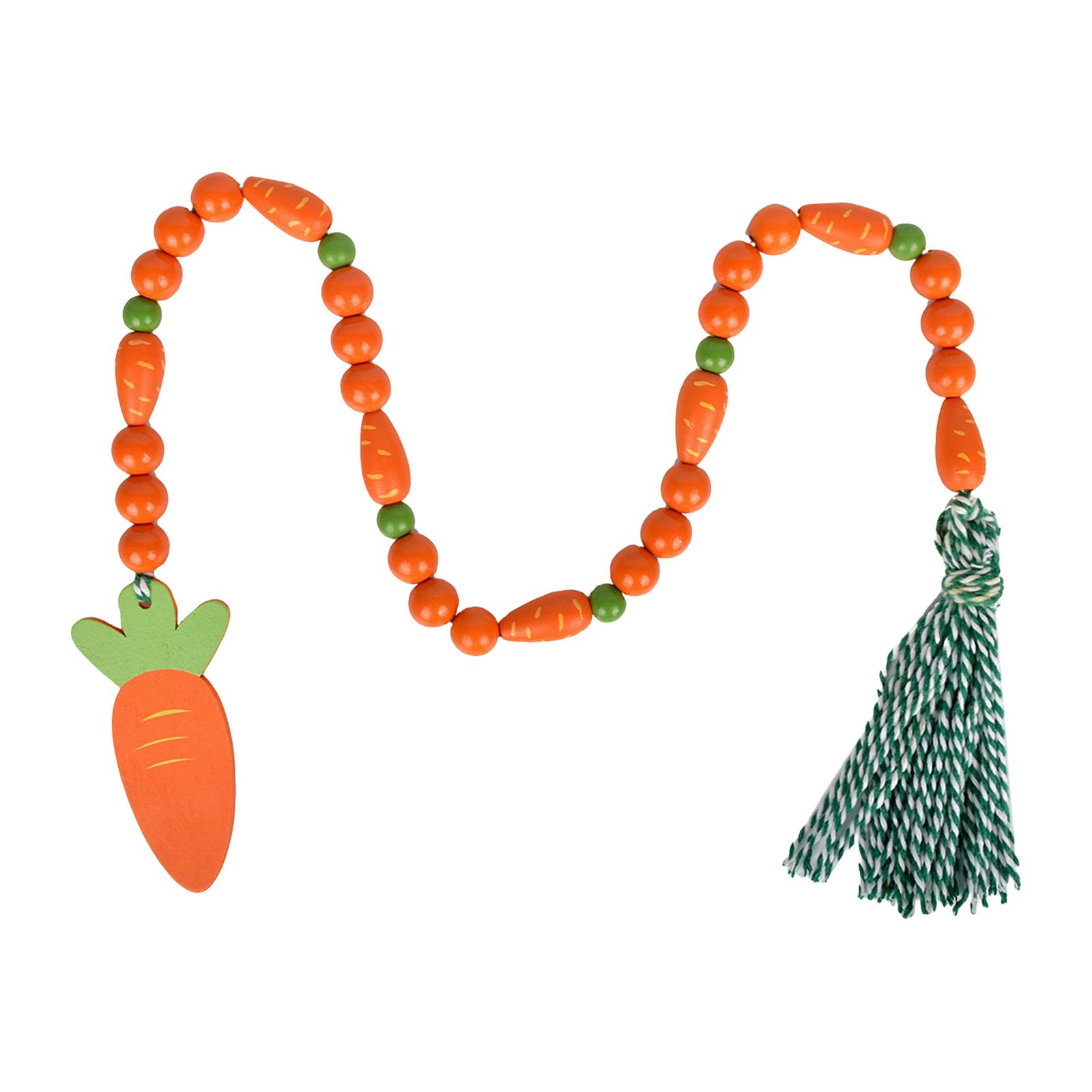 Easter Wooden Bead Decorations With Tasseled Carrot Ornaments, Perfect For Spring, Can Be Hung  The Mantel Or Fireplace Mantle. One Size