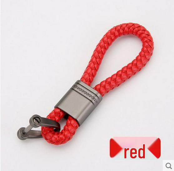 Textured Leather Rope and Gunmetal Keychain with Horseshoe Buckle