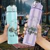 1PC Forest tree circular sketch print 750ml colorful plastic sports water bottle leakproof pop up lid with straw for outdoor work home use