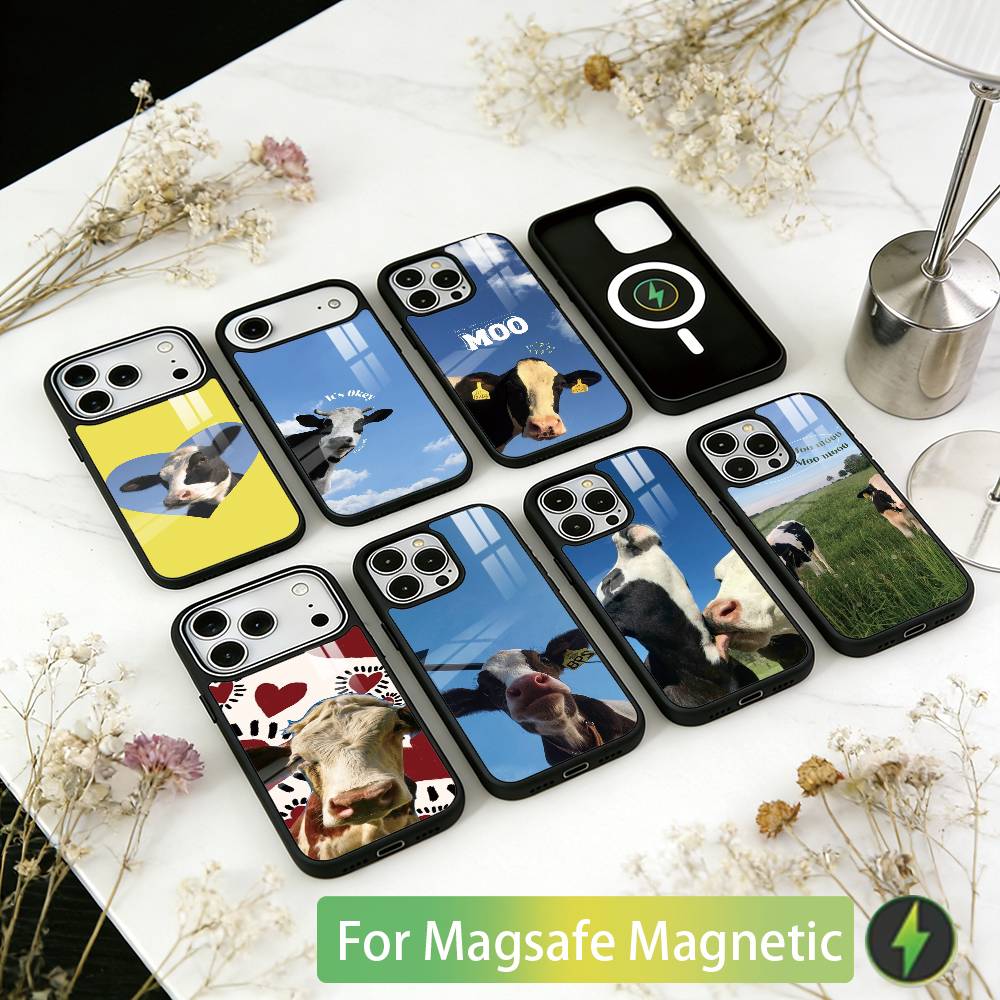 Funny Cute Cows Phone Case For iPhone17,16,15,14,13,12,11 Plus,Pro Magnetic with Magsafe Wireless Charging