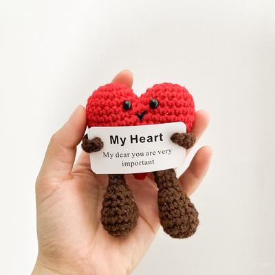 Crochet Mini Ornement Cœur Poche Câlin avec Carte Saint-Valentin Petit Cadeau pour Couple Pendentif à Suspendre Accessoires