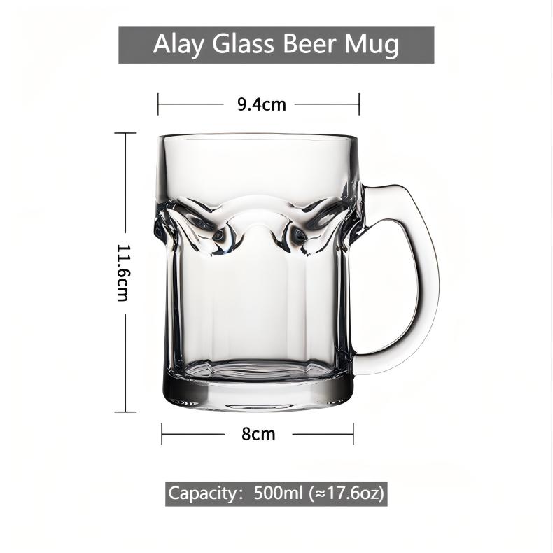 HeYLiLac 405ml Clear Thickened Lead-Free Glass Beer Mug - Heavy Duty Drinking Cup for Home/Bar