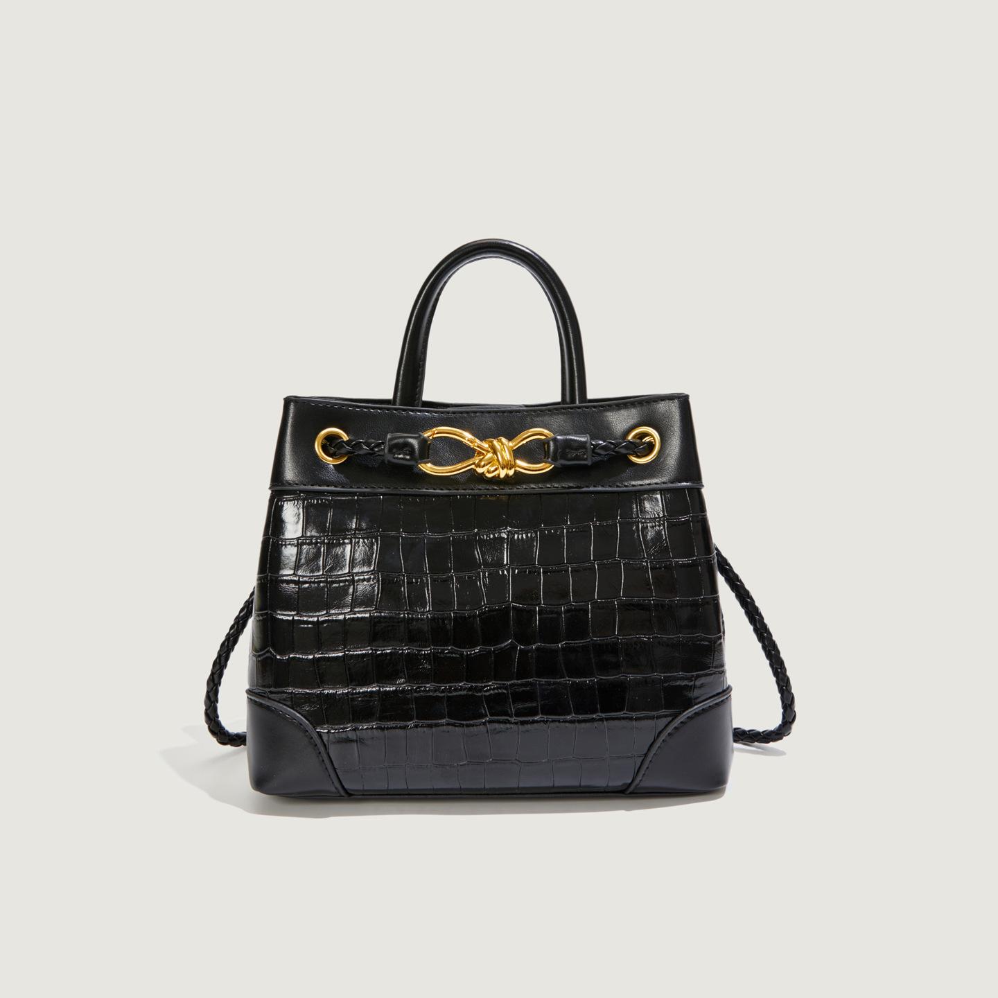 Ladies Crocodile Patterned Handbag, Fashionable Vegetable Basket Bag, Water Bucket Bag, Women s Bag чёрный