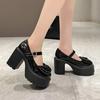Summer Style Women's Mary Jane Shoes With Thick Sole And High Heels Vintage Small Leather Shoes Polyurethane Sole